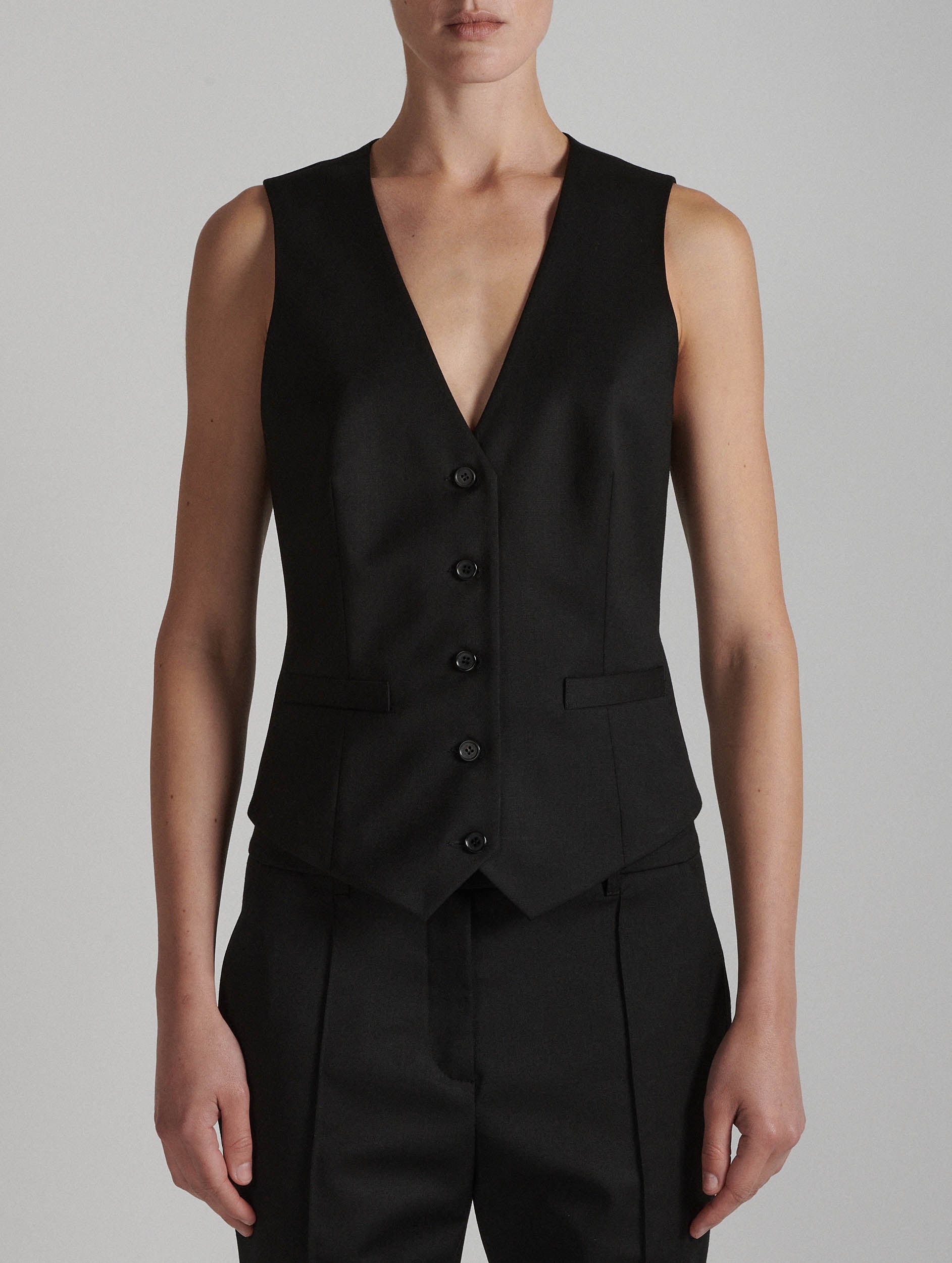 Women Ready-to-wear | Black stretch wool gabardine suit vest | Barbara Bui Official Online Store Women Ready-to-wear | Black stretch wool gabardine suit vest | Barbara Bui Official Online Store