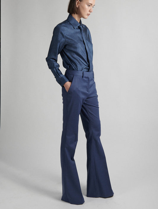 Blue stretch wool gabardine bootleg-cut trousers