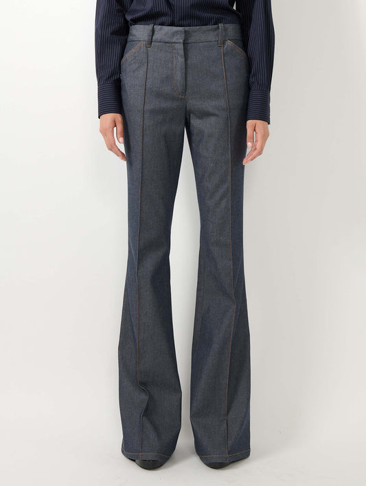 Bootleg suit trousers in washed denim