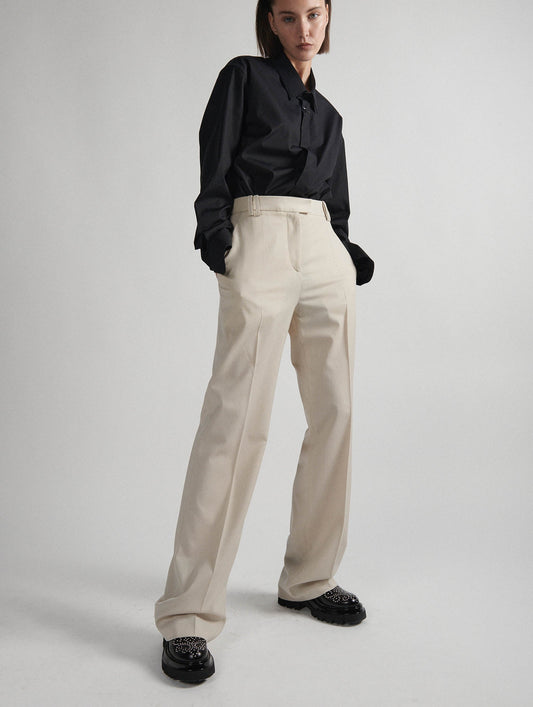 Off-white wool gabardine high-waisted trousers