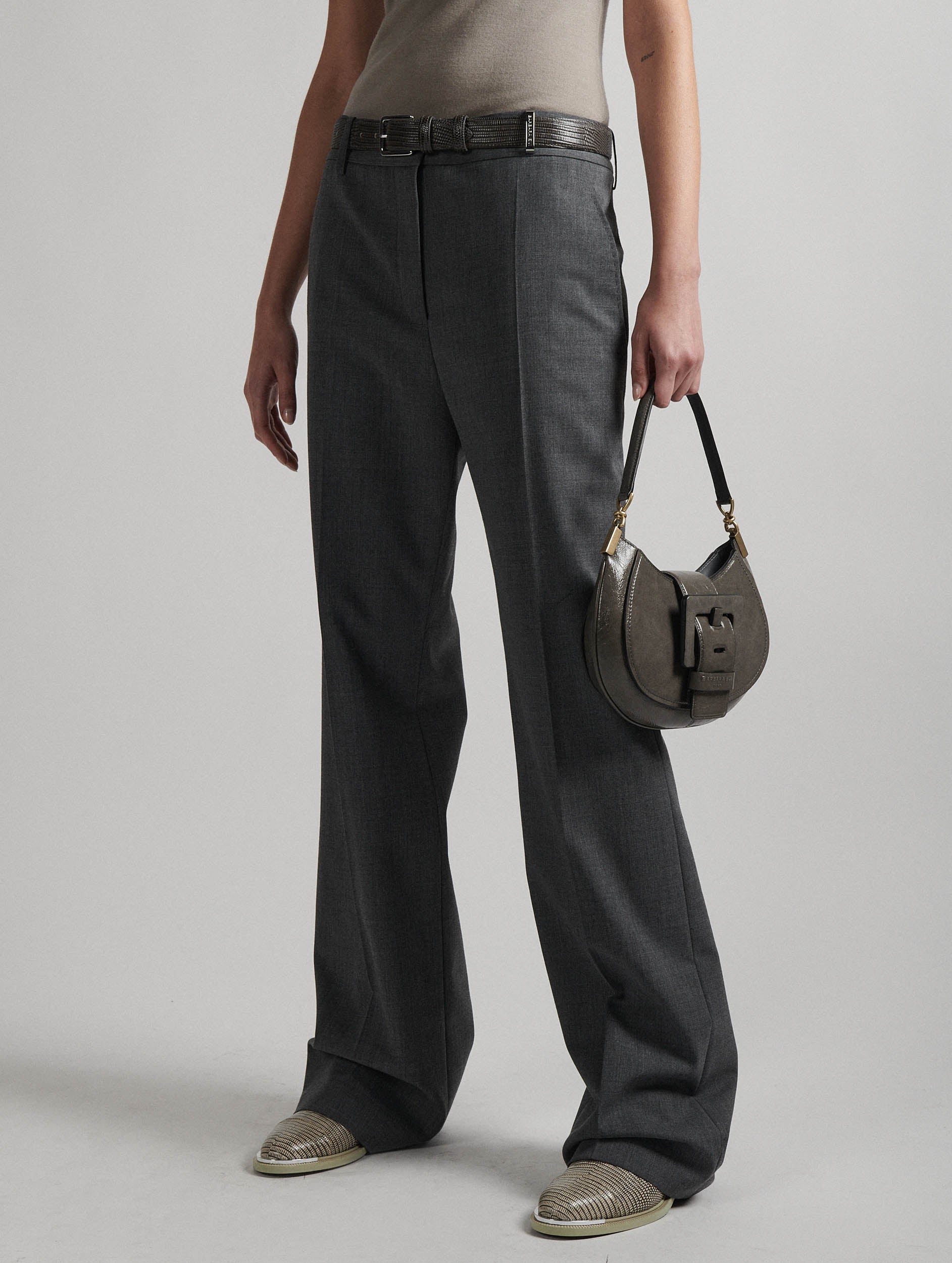 Women Ready-to-wear | Grey wool gabardine low-waist trousers