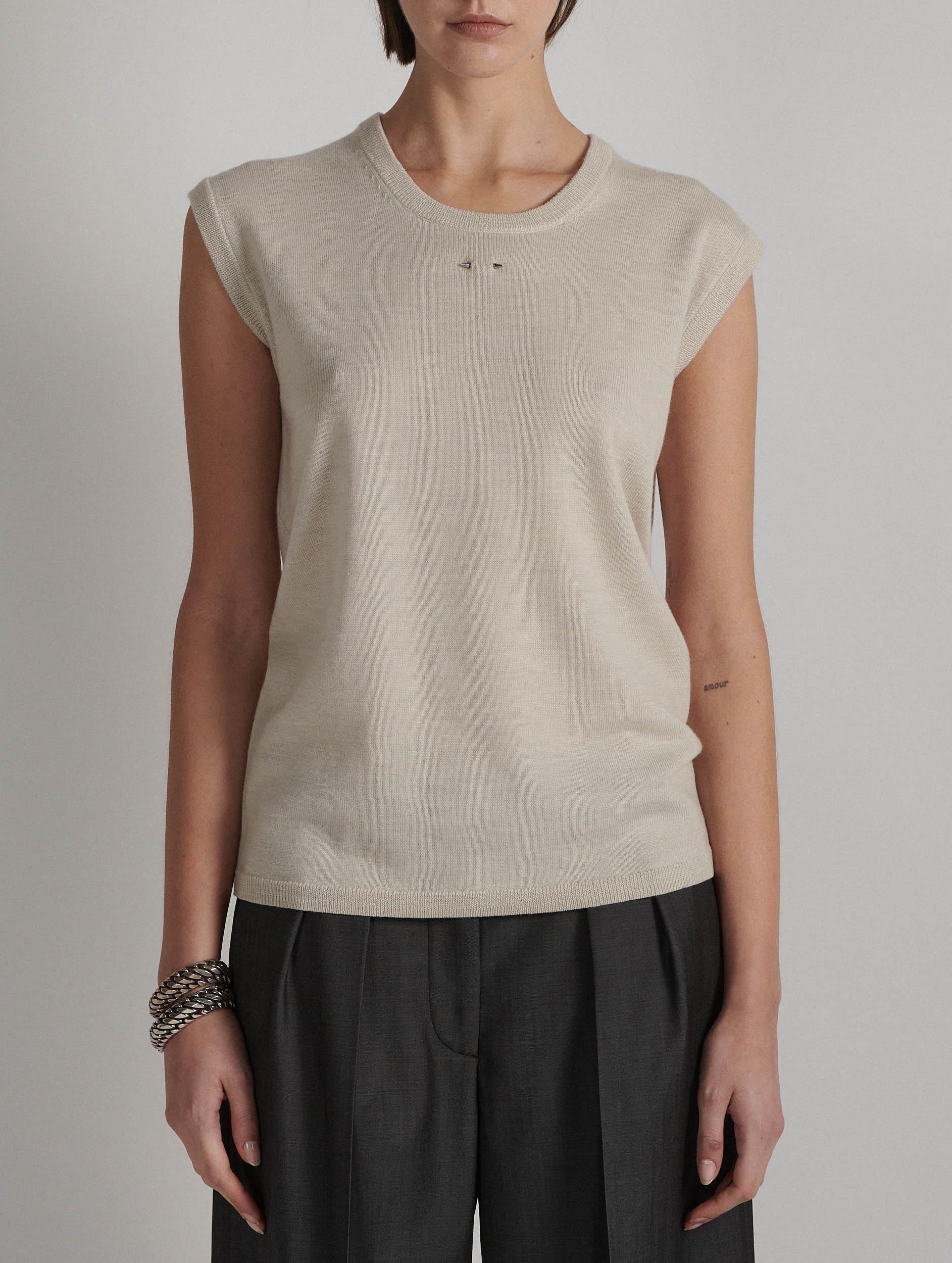 Women Ready-to-wear | Sand sleeveless merino knit crew neck sweater |  Barbara Bui Official Online Store