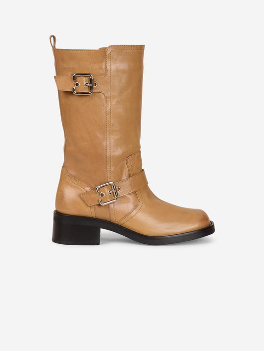 Biker ankle boots in beige leather