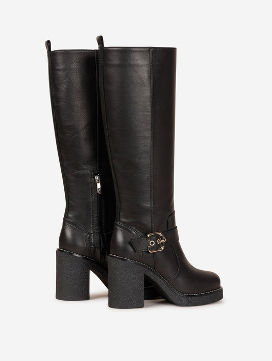 Black leather biker boots