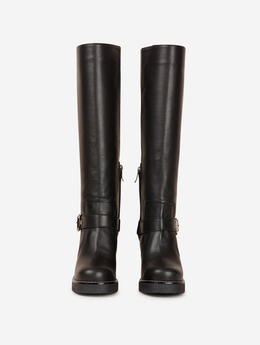 Black leather biker boots