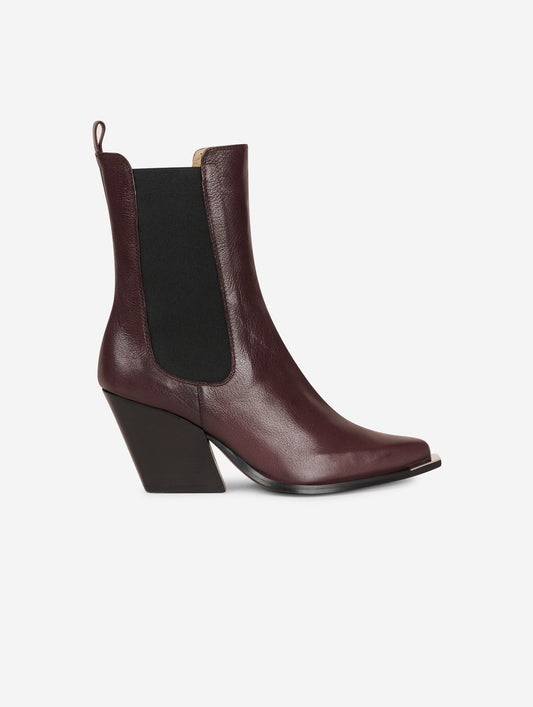 Elasticated burgundy leather ankle boots