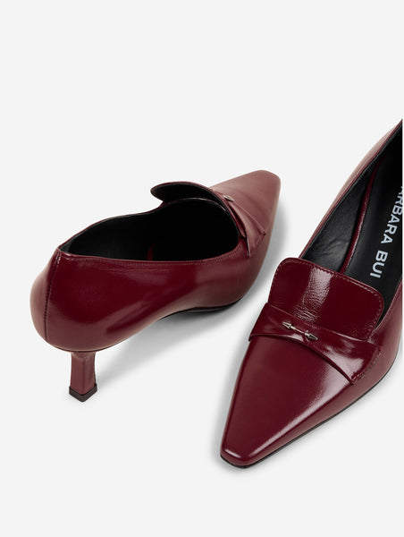 Women Shoes | Heeled loafers in burgundy patent leather