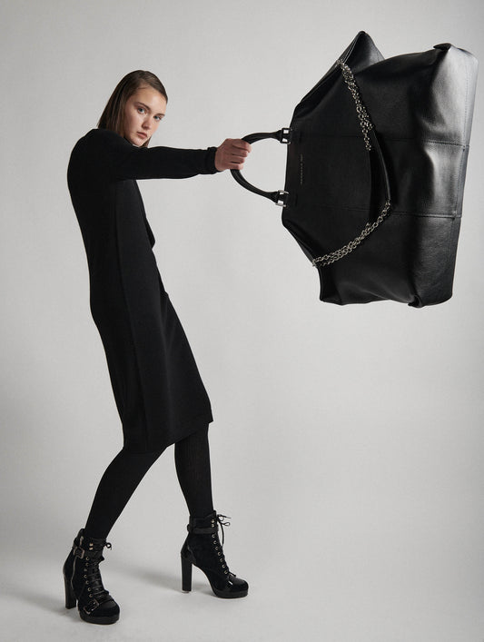 "Big Chamallow" tote bag in black grained leather