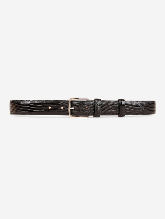 Black lizard embossed medium belt