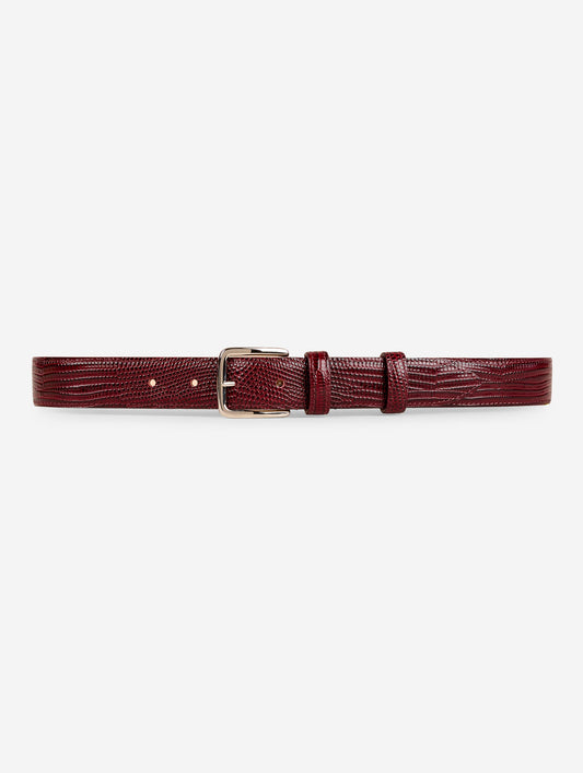 Burgundy lizard embossed medium belt