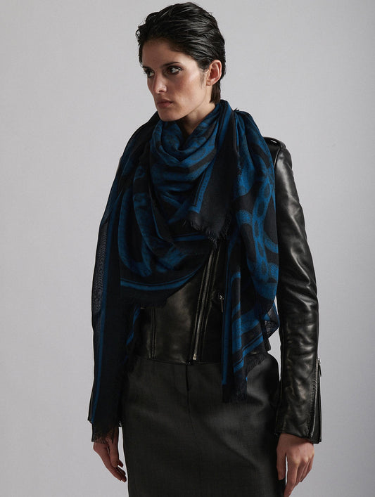 Blue and black snake print scarf