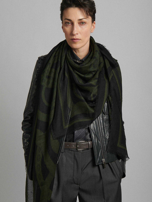 Green and black snake print scarf