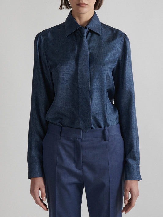 Fine twill tie with denim print