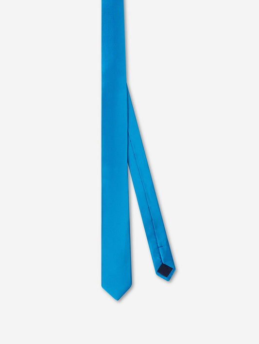 Turquoise silk satin thin tie