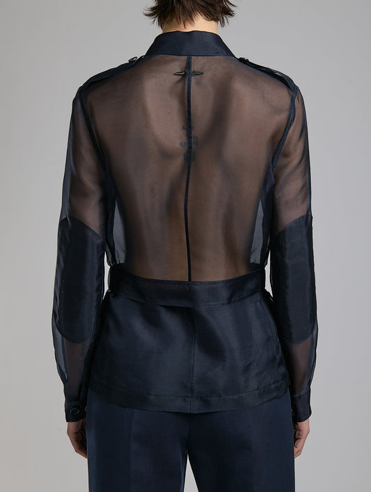 Navy silk organza safari jacket