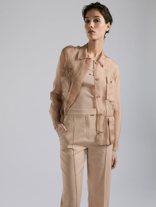 Nude silk organza safari jacket