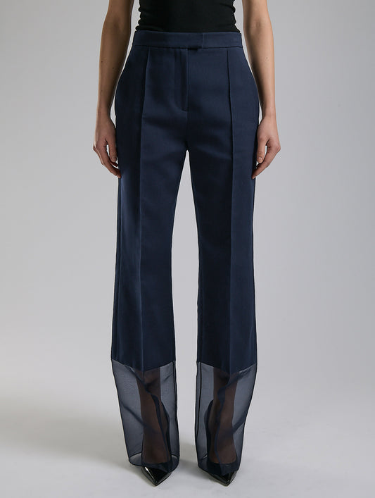 Navy cotton silk radzimir and organza trousers