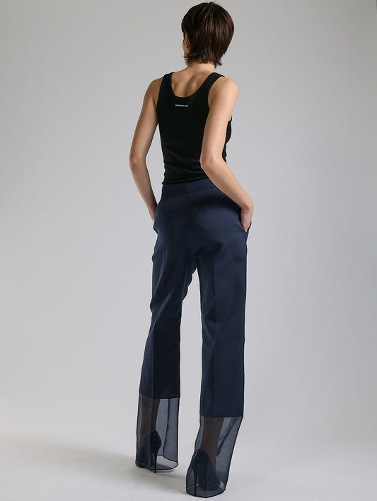Navy cotton silk radzimir and organza trousers
