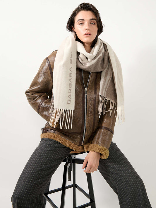 Beige wool and cashmere scarf