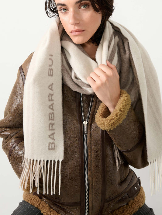 Beige wool and cashmere scarf