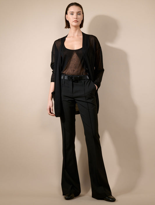 Black woollen canvas bootcut trousers