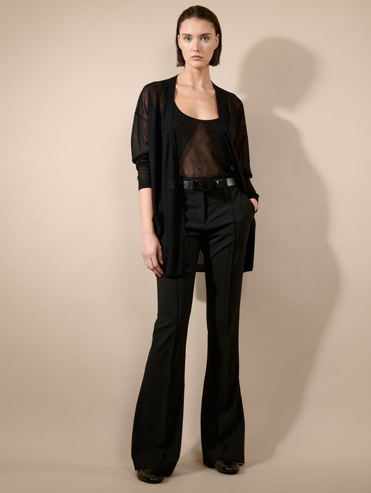 Black woollen canvas bootcut trousers