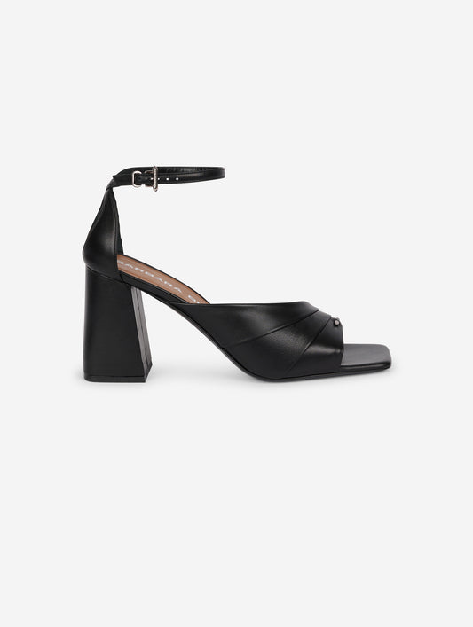 Asymmetrical black leather sandals