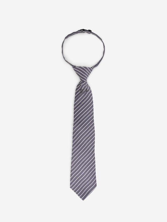 Grey and white striped silk twill tie