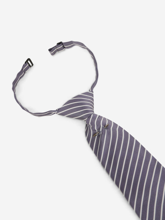 Grey and white striped silk twill tie