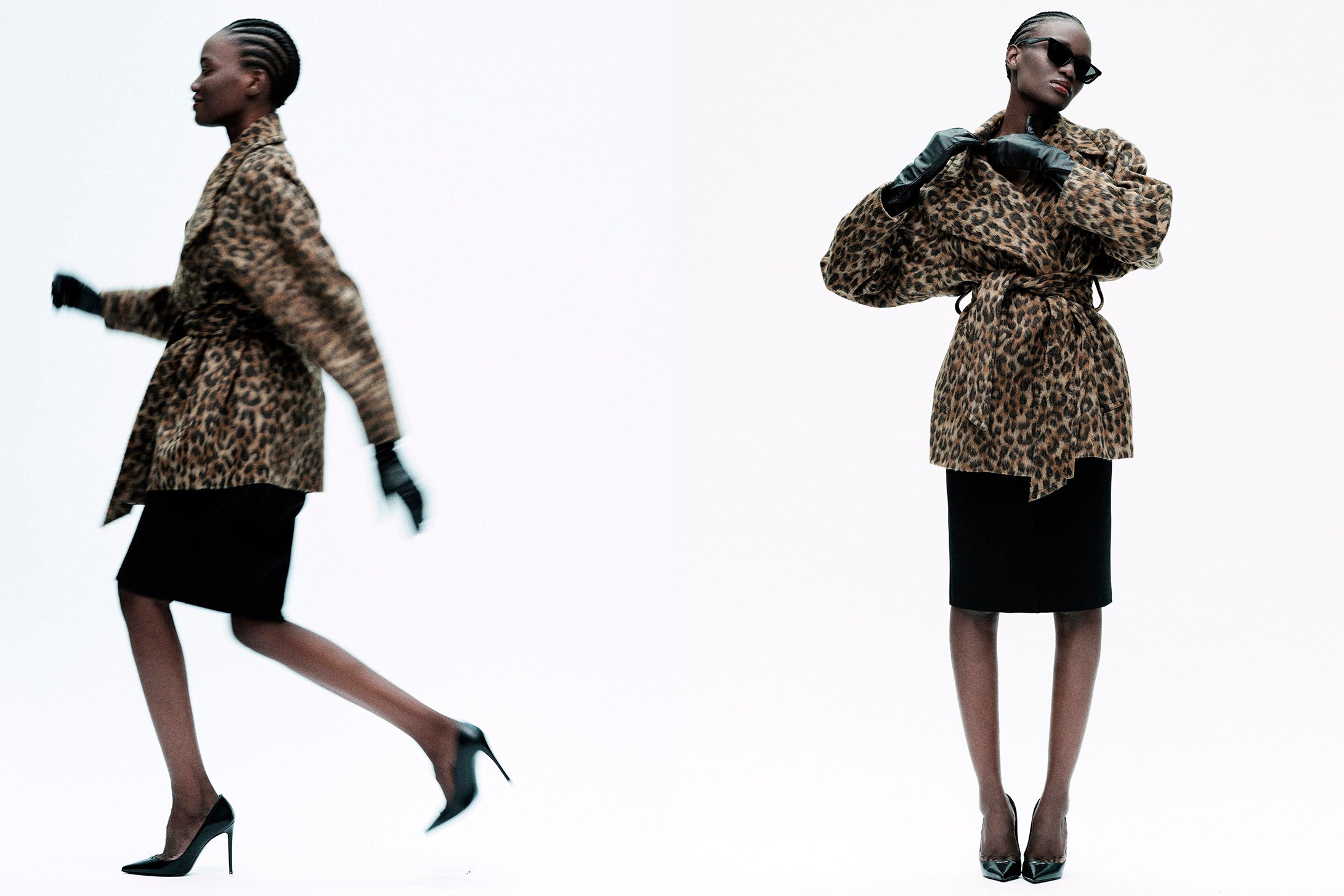 Leopard jacquard belted short coat