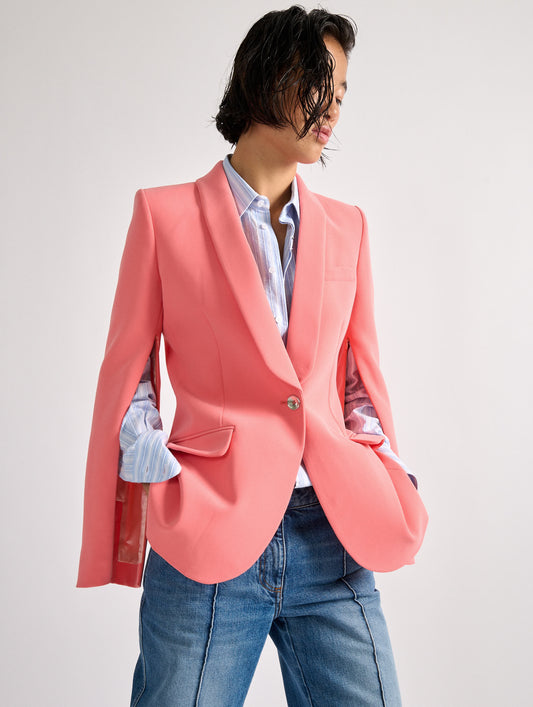 Zipped-sleeve suit jacket in tangerine caddy