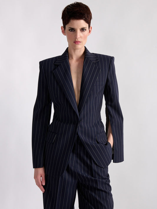 Fitted jacket in navy tennis stripes