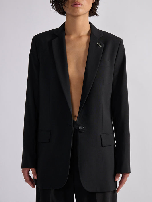 Black woollen canvas straight jacket