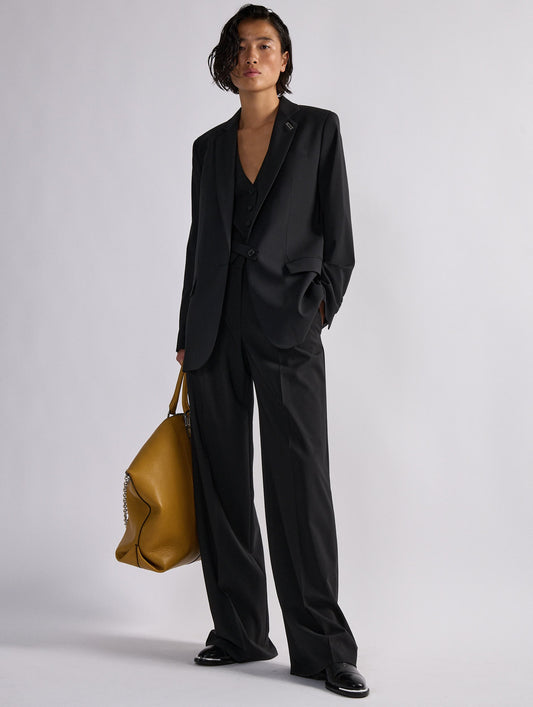 Black woollen canvas straight jacket