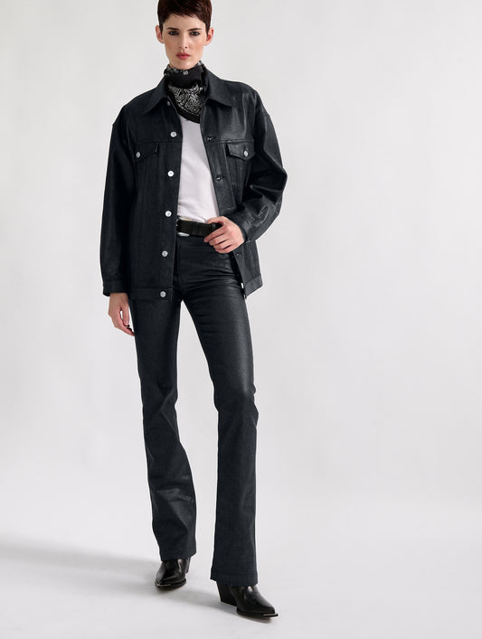 Black resined denim oversized jacket