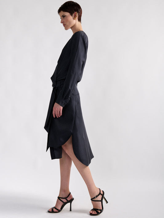 Tennis stripe print silk twill dress