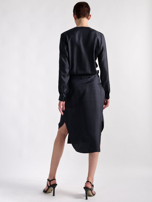 Tennis stripe print silk twill dress