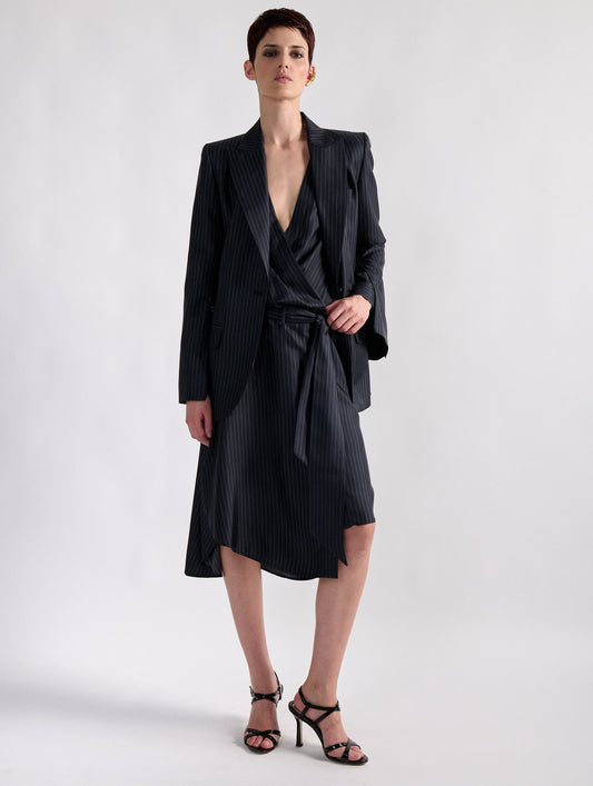 Tennis stripe print silk twill dress