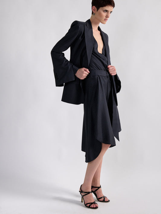 Tennis stripe print silk twill dress