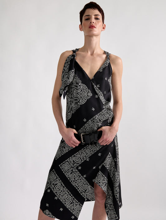 Bandana-print silk twill scarf dress