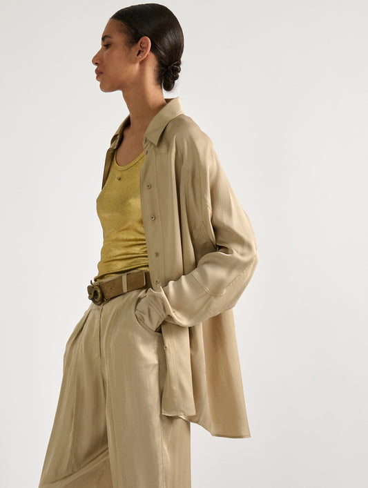 Sand lightweight viscose satin shirt