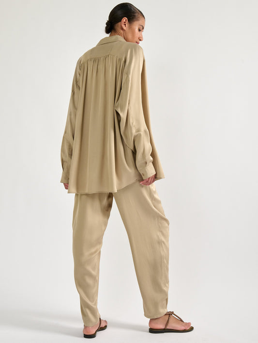 Sand lightweight viscose satin shirt