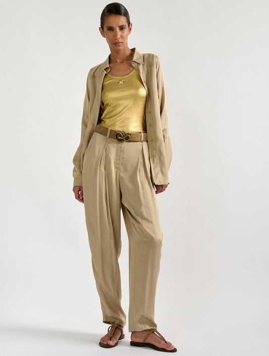 Sand lightweight viscose satin shirt