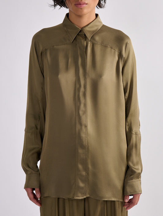 Khaki lightweight viscose satin shirt