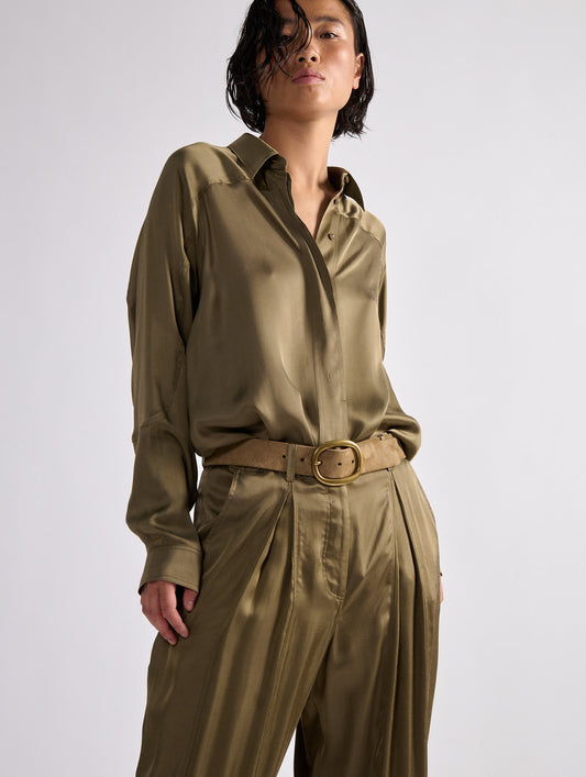 Khaki lightweight viscose satin shirt
