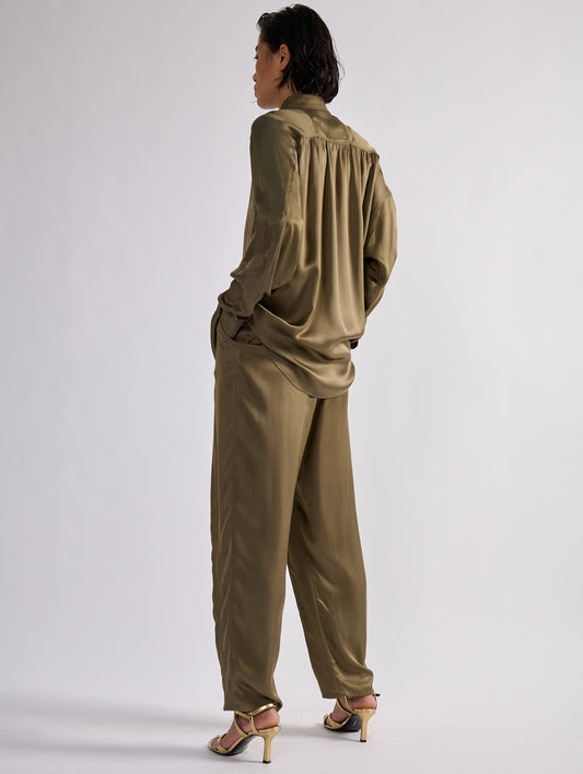Khaki lightweight viscose satin shirt