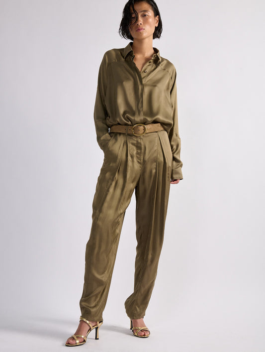 Khaki lightweight viscose satin shirt