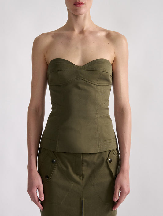 Khaki stretch gabardine bustier