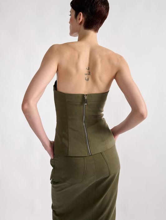 Khaki stretch gabardine bustier
