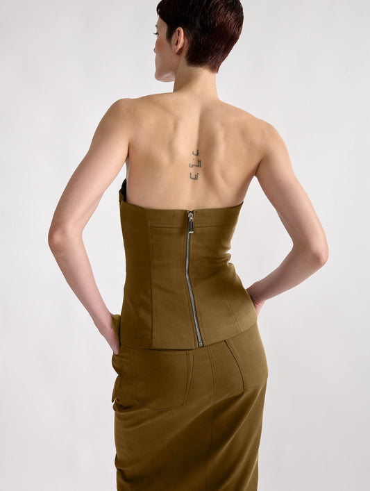 Camel stretch gabardine bustier